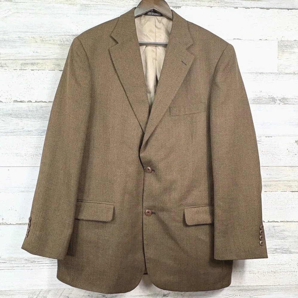 Ross & Cromarty Tailors Row Blazer 42L Brown Worsted Wool Herringbone Jacket‎